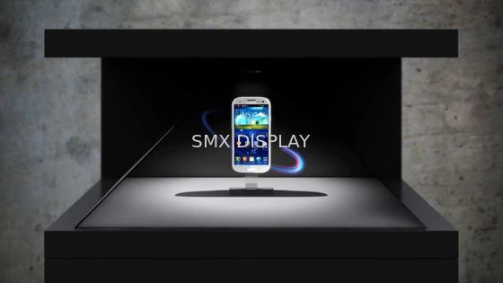 गुणवत्ता 3 डी Holo घड़ी शोकेस होलोग्राम पिरामिड प्रदर्शन 3 पक्षों 32 इंच कारखाना