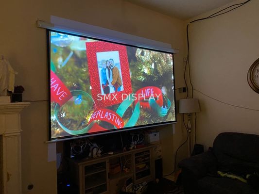 गुणवत्ता सिनेमा मीटिंग रूम के लिए मोटराइज्ड प्रोजेक्टर स्क्रीन आरएफ रिमोट 120 इंच कारखाना